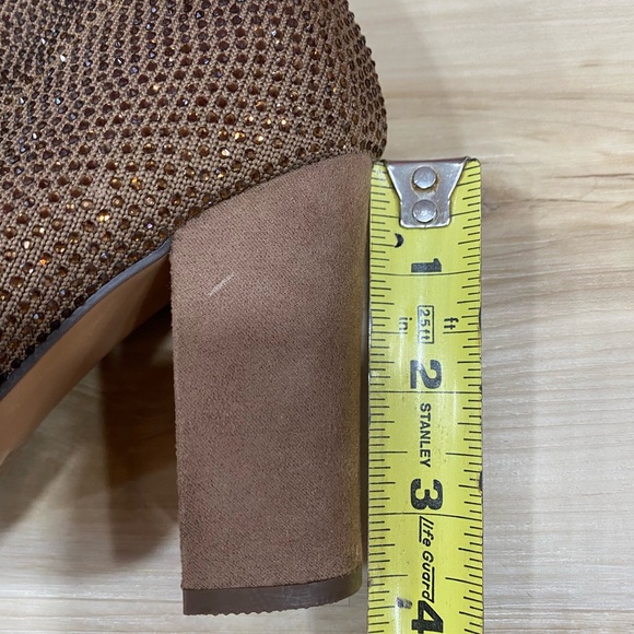 Wild Pair Baybe Brown Crystal Rhinestone Booties 3.5 inch Block Heels Size 5.5 - Picture 13 of 13